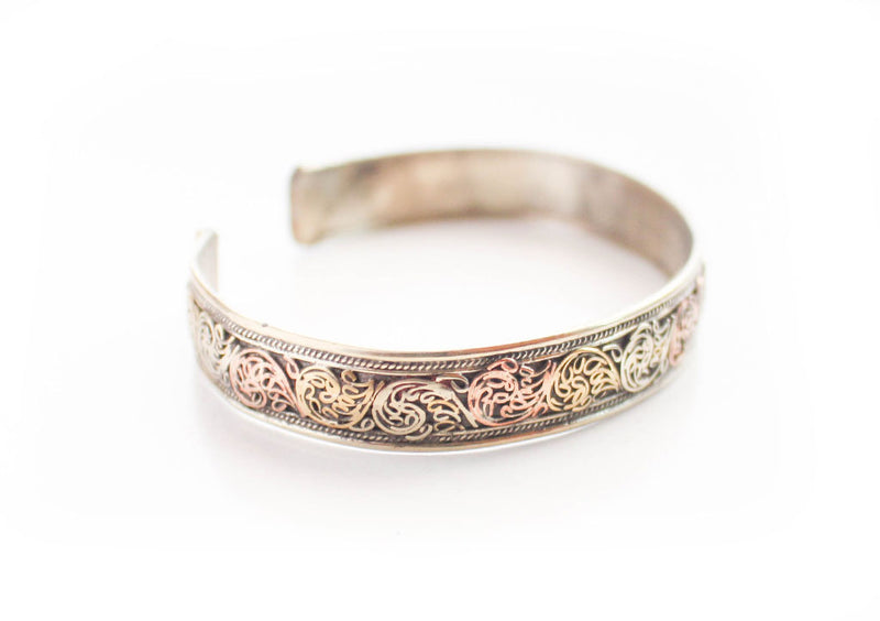 Brass and Copper Filigree Carving Handmade Unisex Bracelet - nepacrafts