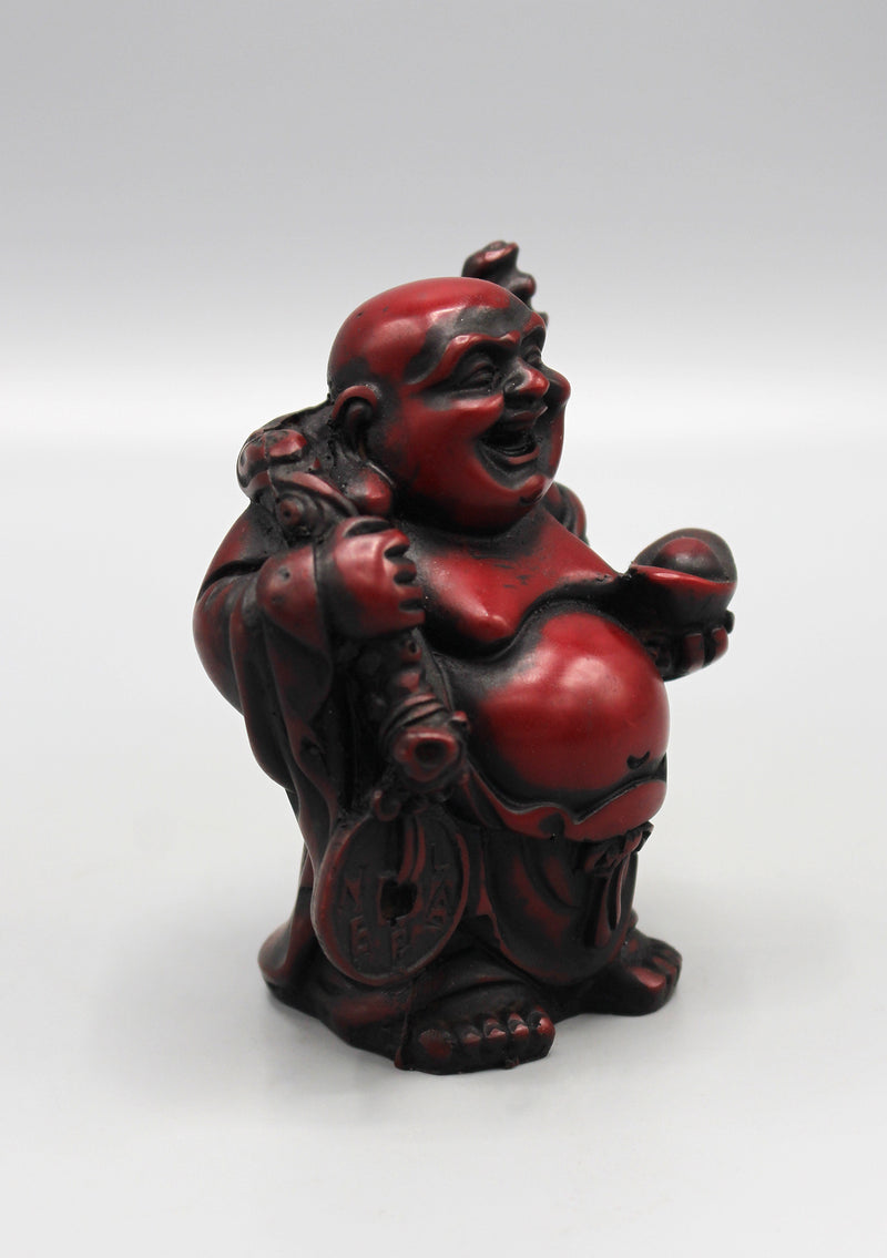 Laughing Buddha with Sack Maroon Resin Statue - nepacrafts