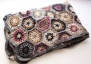 Soft and Warm Hand Crochet Grey and Pink Multicolor Woolen Blanket - nepacrafts