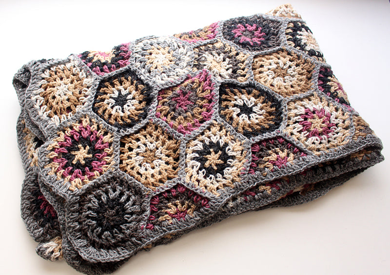 Soft and Warm Hand Crochet Grey and Pink Multicolor Woolen Blanket - nepacrafts