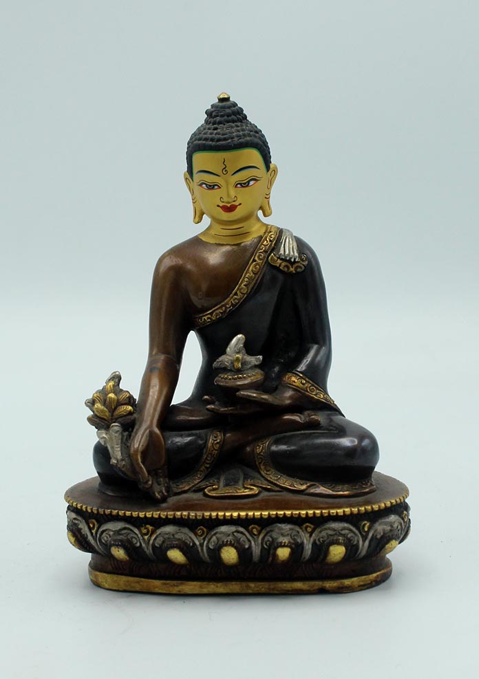 Face Painted Copper Medicine Buddha Statue
