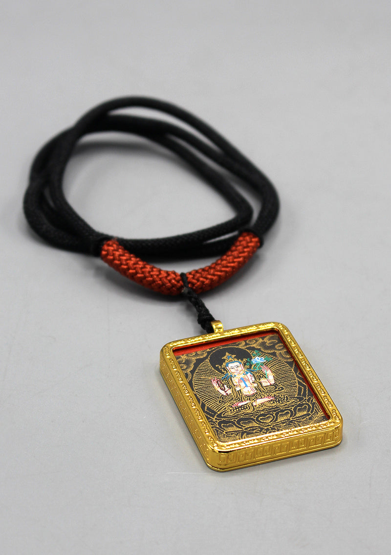 Hand Painted Mini Chenrezig Thangka Amulet Pendant