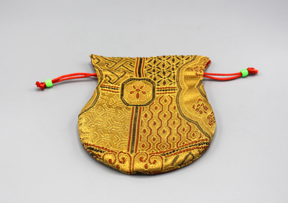 Golden Brown Brocade Drawstring Mala Bag - nepacrafts