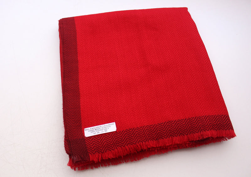 100 % Exclusive Red Cashmere Shawl with Border Herringbone Pattern - nepacrafts