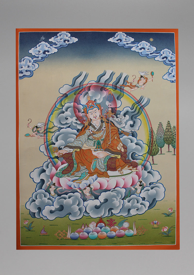 Cotton Canvas Guru Padmasambhava Painted Tibetan Thangka