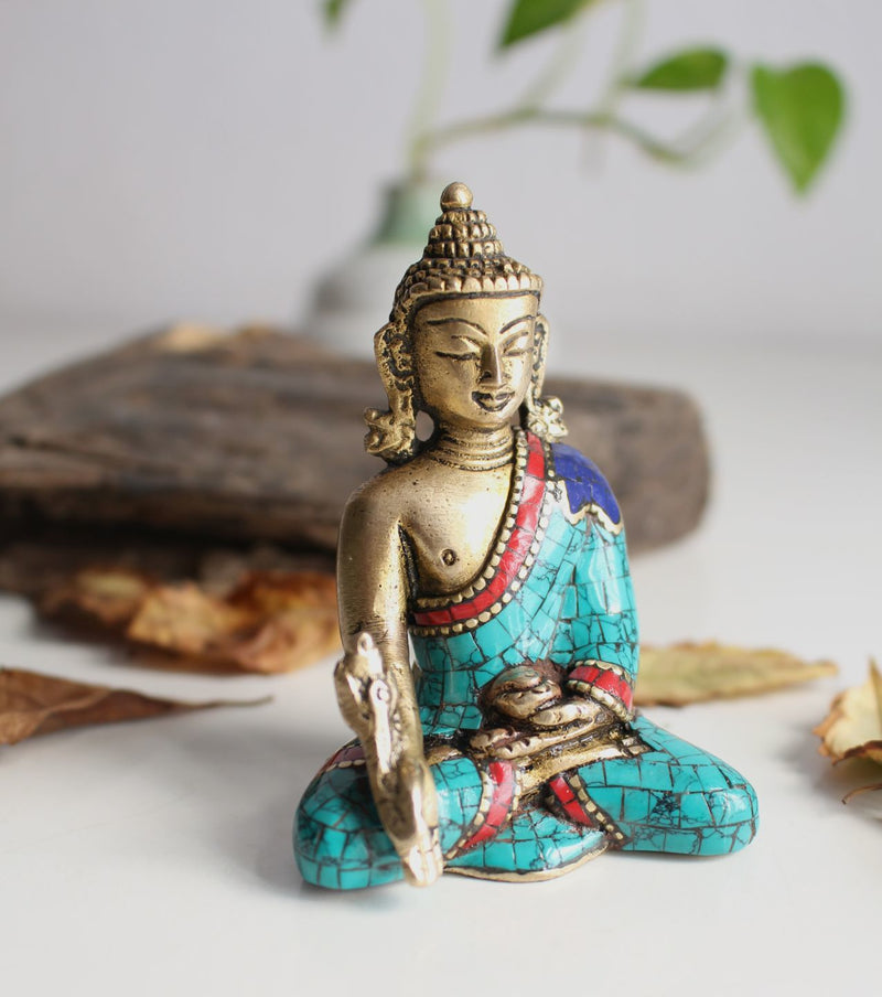 Healing Medicine Buddha Brass Statue Adorning a jeweled Robe 3" - nepacrafts