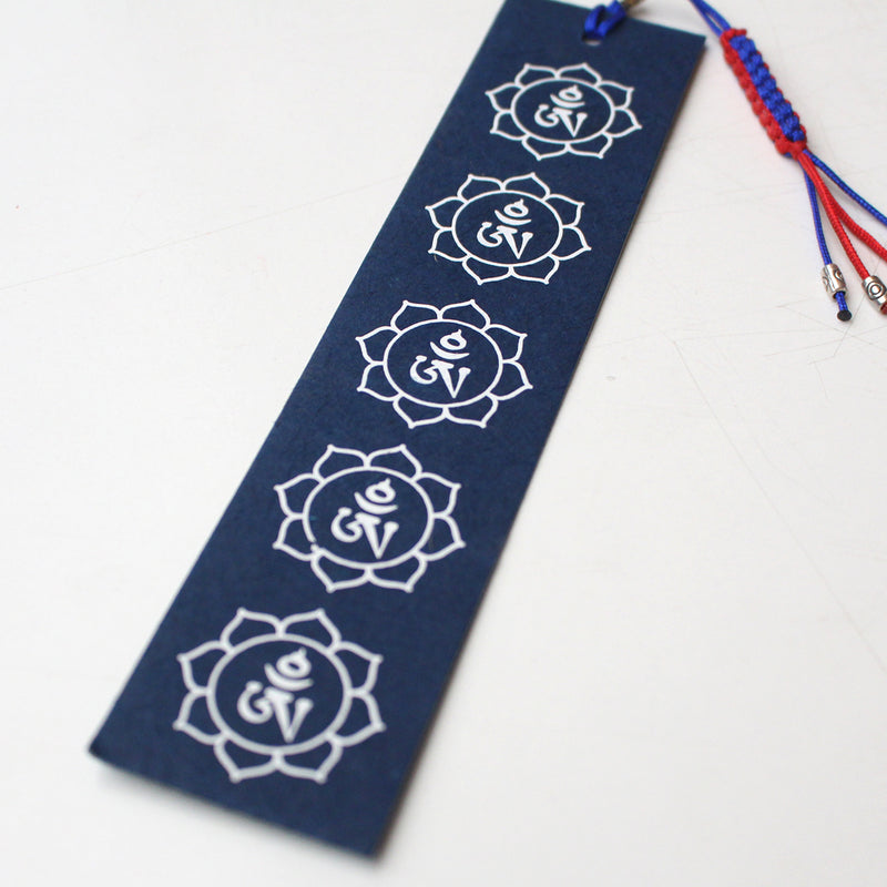 Tibetan Om Lotus Lokta Paper Bookmark with Charm Tassel