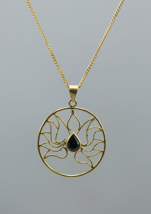 24 K Gold Plated Black Onyx Lotus Flower Necklace