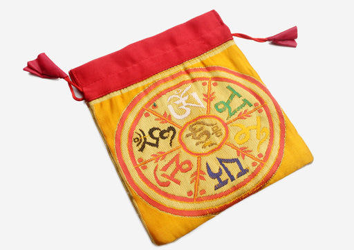 Brocade Buddhist Ritul Symbol Drawstring Mala Bag - nepacrafts