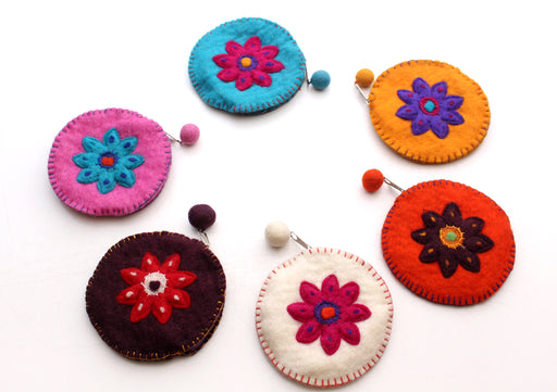 Round Flower Patchwork Colorful Felt Coin Purse - nepacrafts