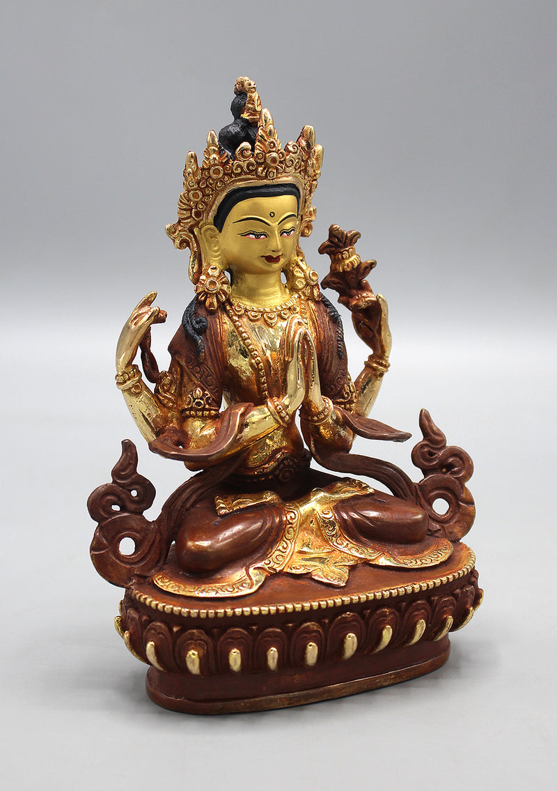 Partly Gold Plated Chenrezig-Avalokiteshwora Statue