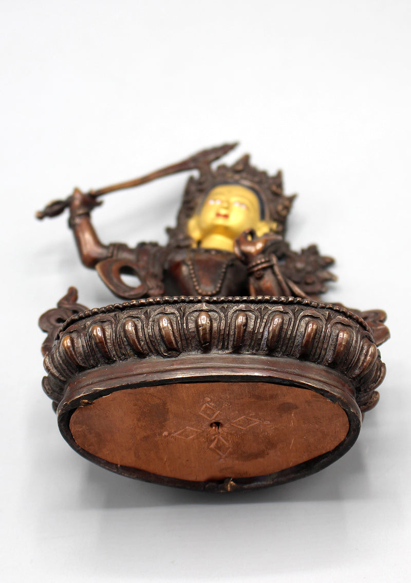 Partly Gold Plated Copper Manjushri Statue