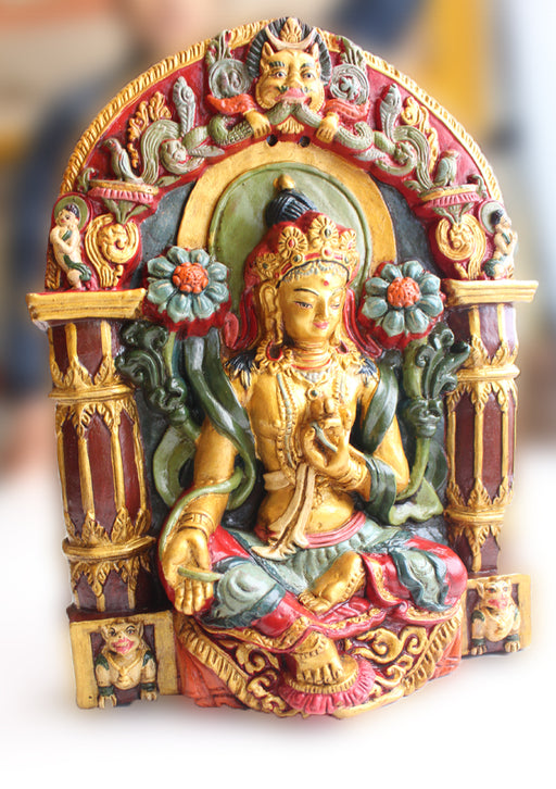 Green Tara Clay Wall Hanging from Nepal - nepacrafts