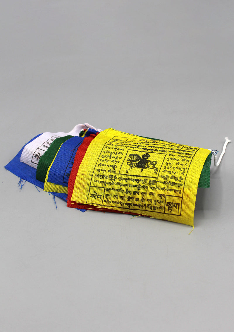 Set of Five Poly-Cotton Windhorse Prayer Flags, Tibet Flags