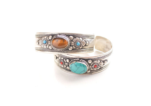 White Metal Inlaid Tibetan Bracelet - nepacrafts