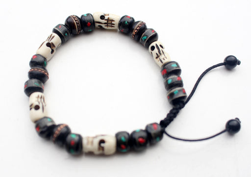 Adjustable Bone Inlaid Wrist Mala with Skull Counter - nepacrafts