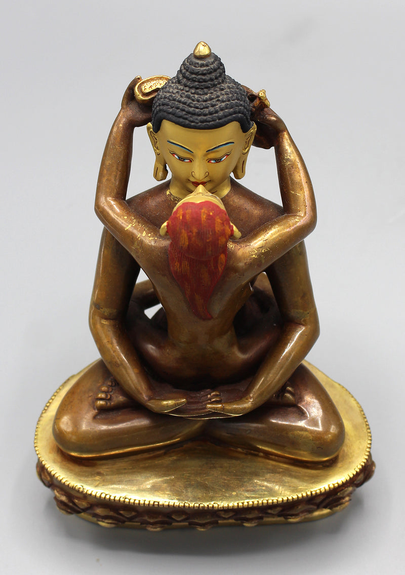 Gold Face Painted Copper Buddha Shakti Samantabhadra Statue