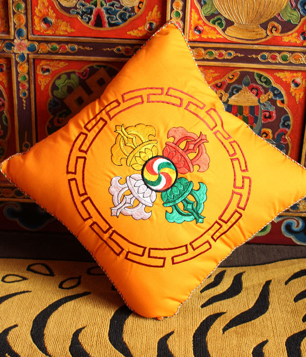 Orange Double Dorje Cushion Cover with thin inner foam