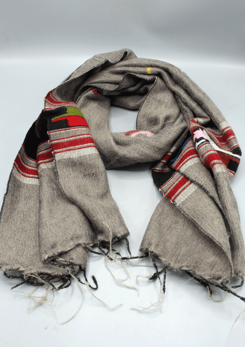 Grey Hand Loomed Yak Wool Shawl with Buttefly Pattern