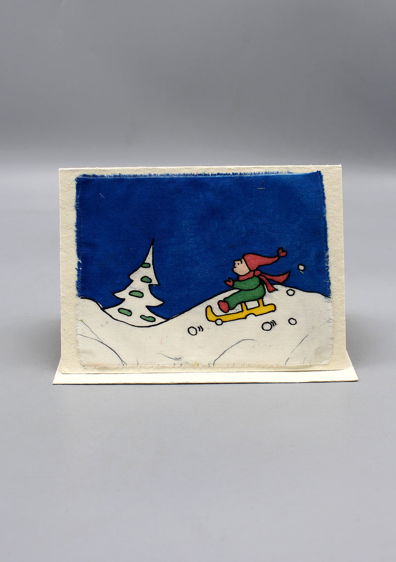 Fair Trade Little Boy Skiing Batik Greetings Card