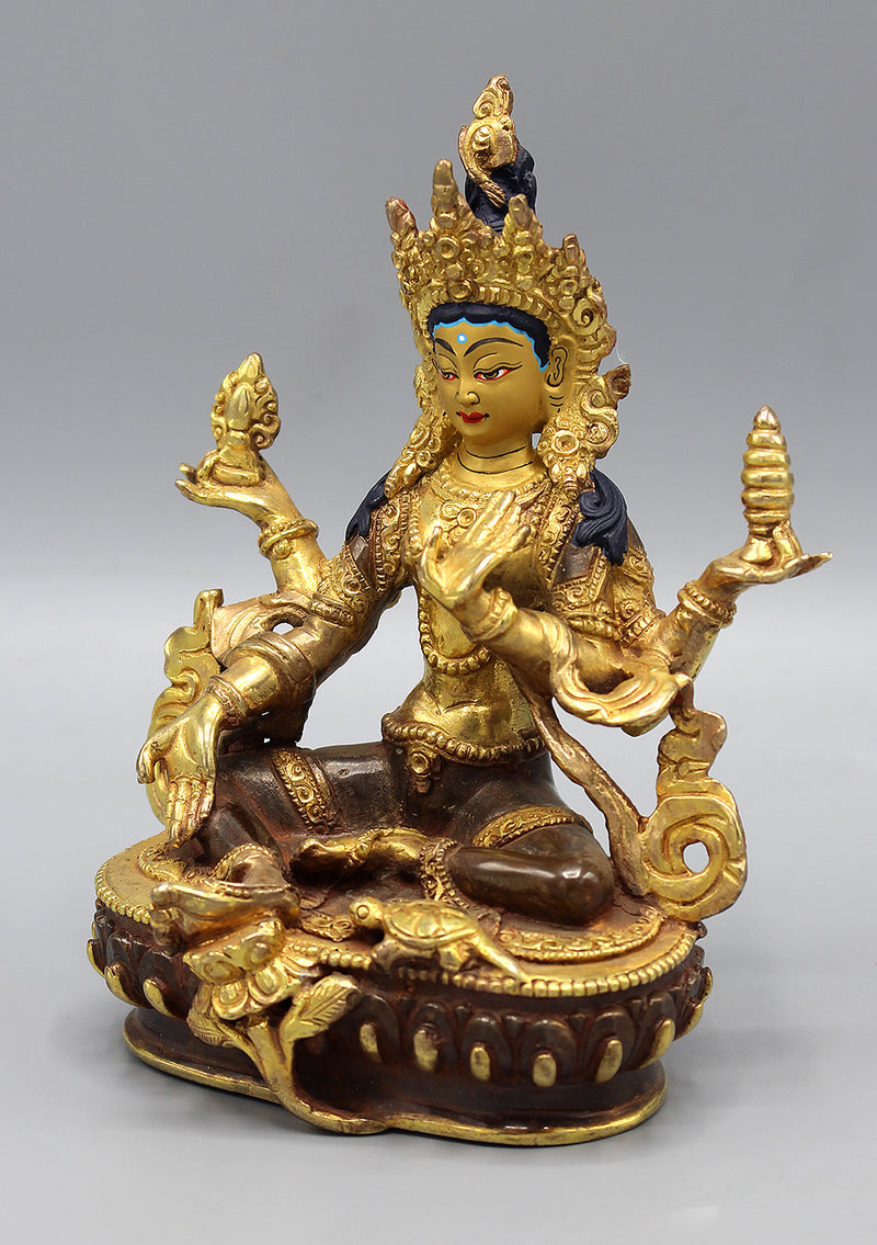 Partly Gold Plated Goddess Laxmi Statue