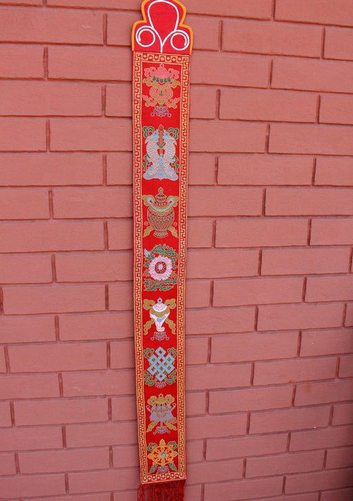 Astamangal Symbol Silk Brocade Wall Hanging Banner - nepacrafts