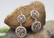 Coral Double Mandala Sterling Silver Earrings - nepacrafts