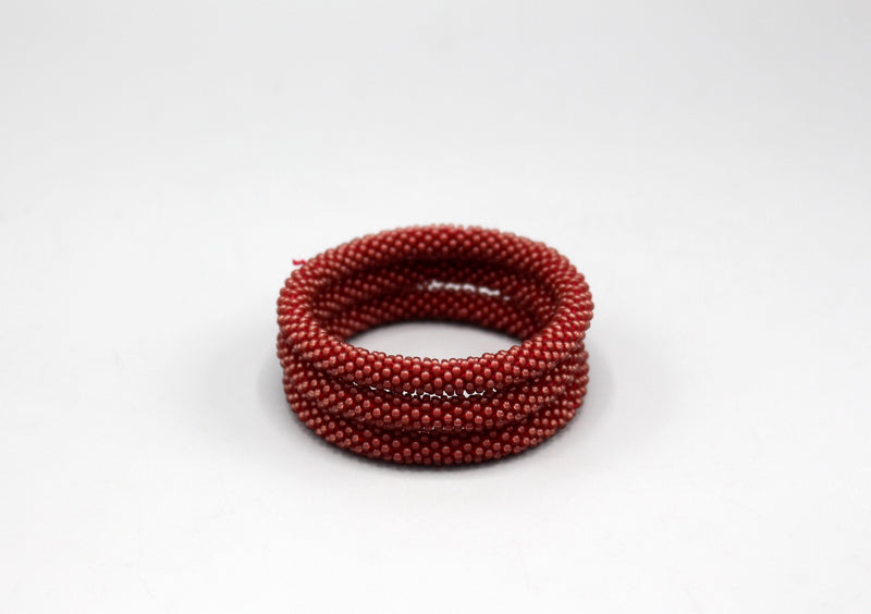 Stylish Maroon Glass Beads Roll on Bracelet - nepacrafts
