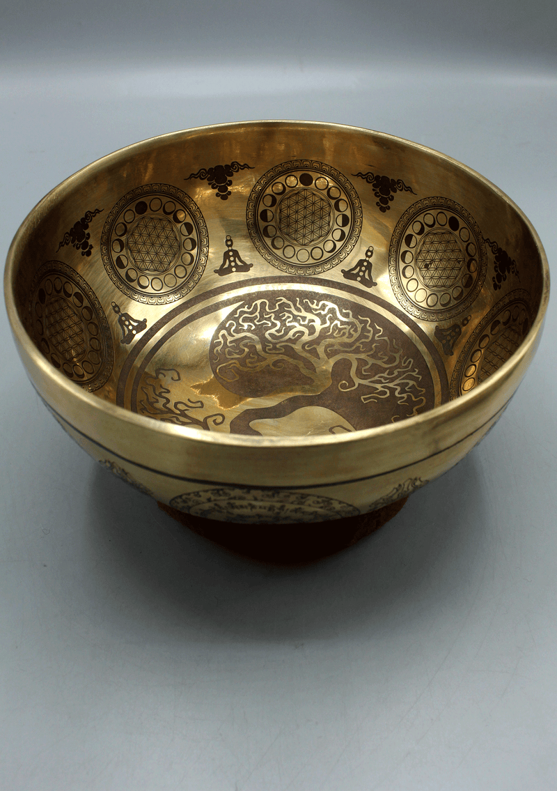 Handmade Yin Yang Tree of Life Etched Gulpa Singing Bowl with Mandala