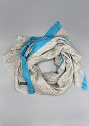 Blue Border Plain Light Gray Mix Wool Cashmere Shawl - nepacrafts