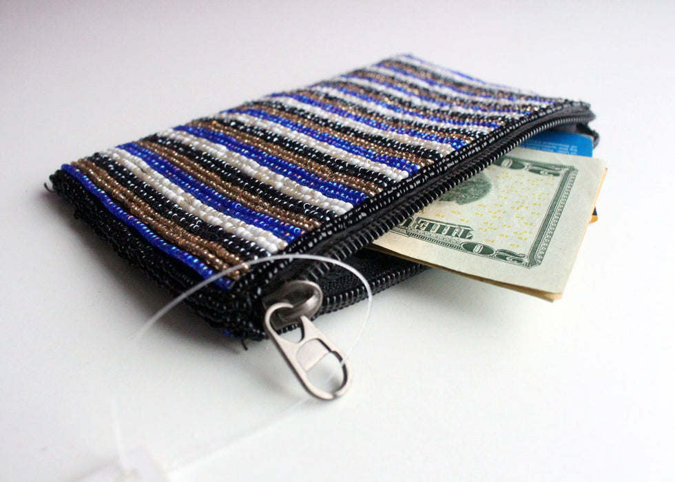 Stripe Crocheted Czech Beads Rectangular Coin Purse - nepacrafts