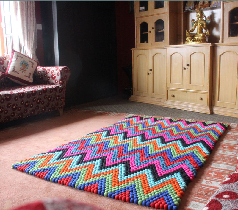 Colorful Felt Floor Carpet- Pattern Felt Rugs made of Felt Balls FR035 - nepacrafts
