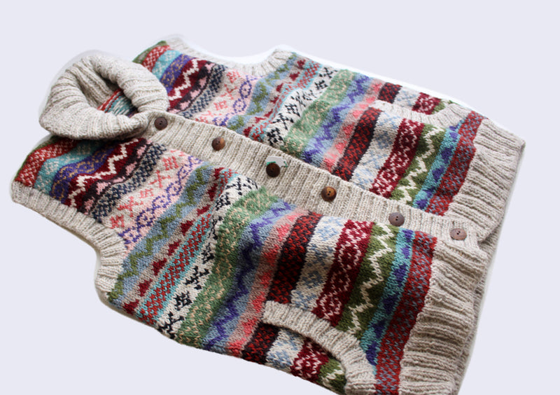 Handknitted Women's Multicolor Sleeveless Cardigan Sweater - nepacrafts