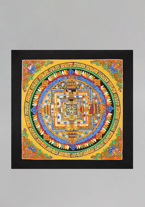 Tibetan Mandala Yellow Hand Painted Thangka - nepacrafts