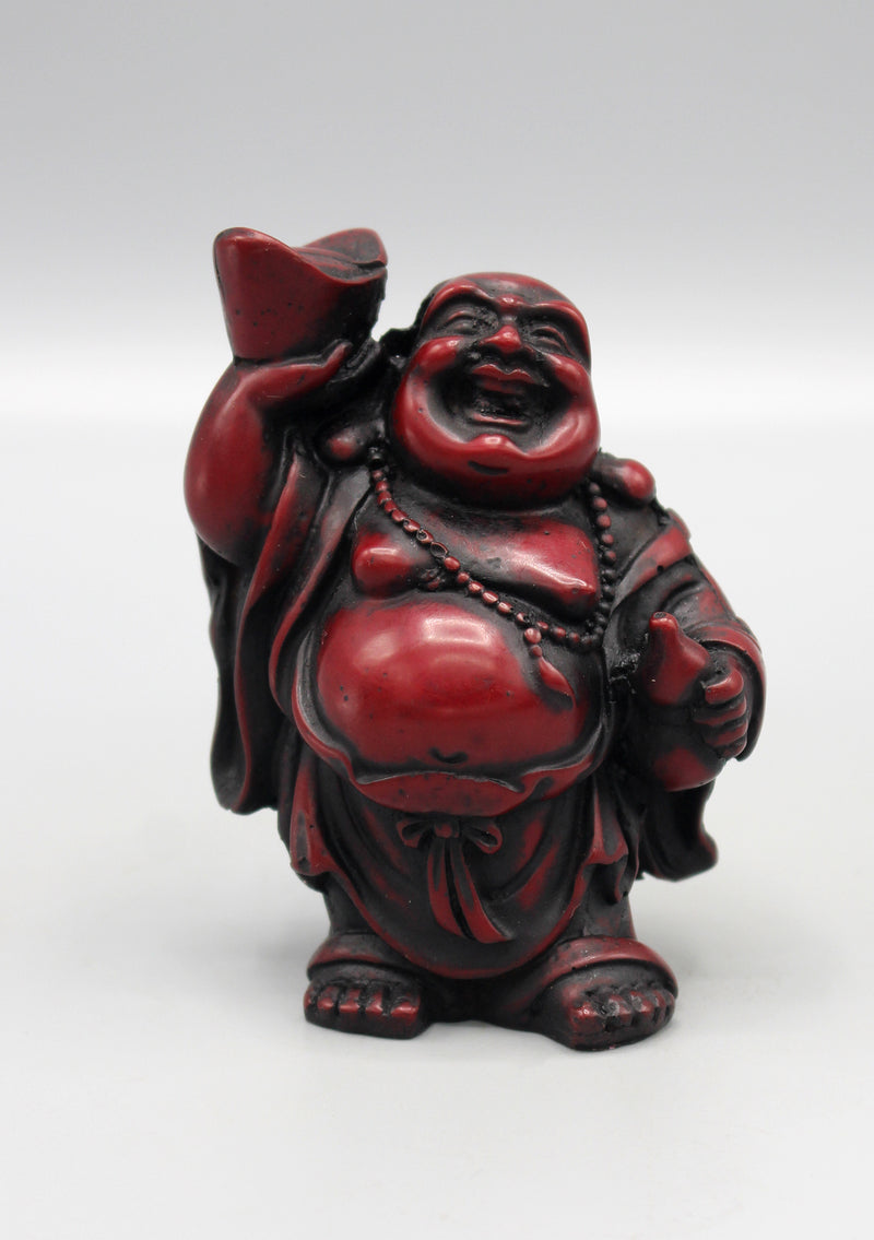 Laughing Buddha with Bowl Maroon Resin Statue - nepacrafts