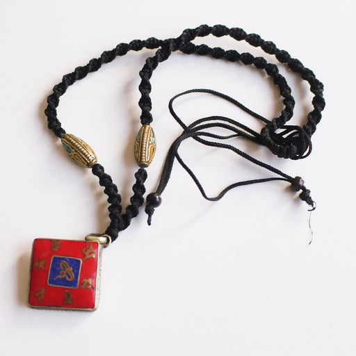 Coral Inlaid Square Buddha Eye Pendant - nepacrafts