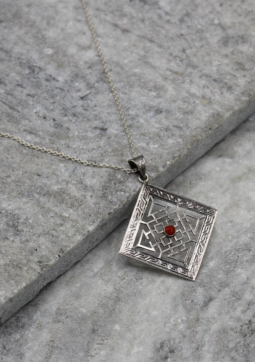Square Mandala Sterling Silver Pendant - nepacrafts