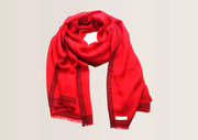 100 % Exclusive Red Cashmere Shawl with Border Herringbone Pattern - nepacrafts