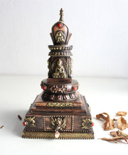 Copper Buddha Stupa with Incense Burner - nepacrafts