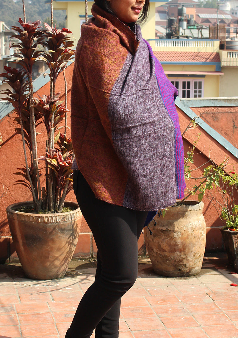 Blue Purple Lining Woolen Shawl of finest quality Nepal