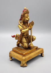 Gold Plated Kneeling Hanuman Statue - nepacrafts