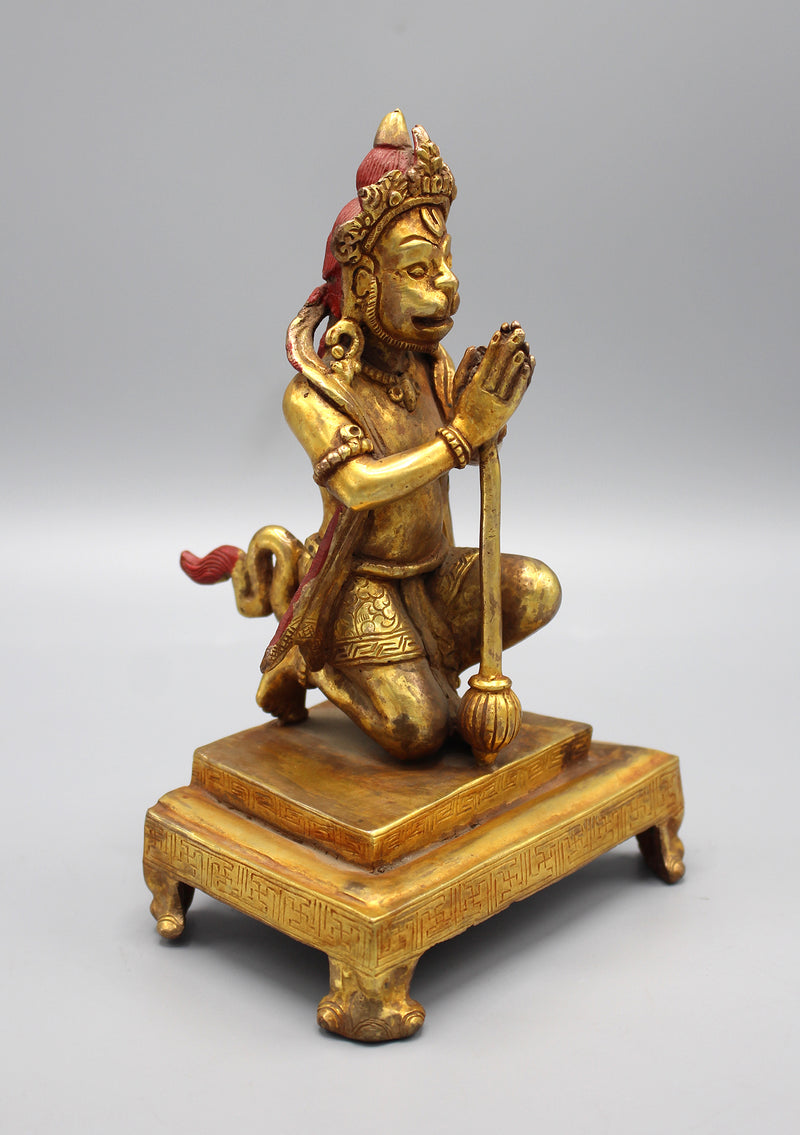 Gold Plated Kneeling Hanuman Statue - nepacrafts
