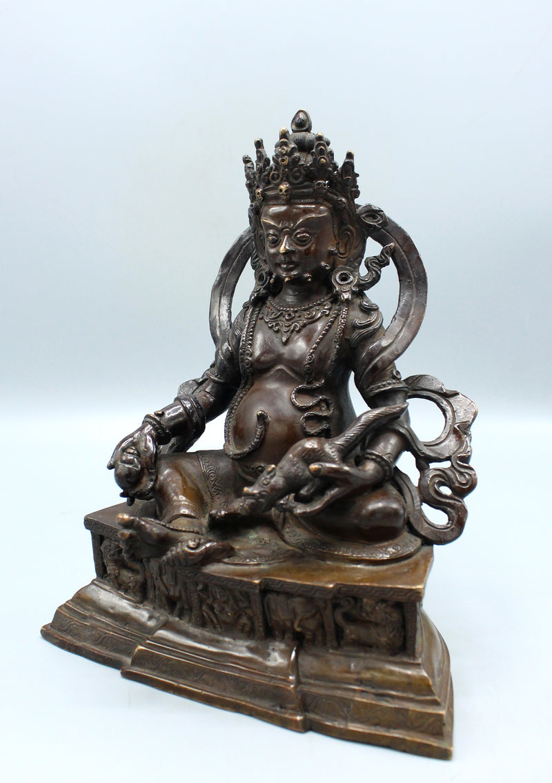 Copper Oxydized Kubera  Jambahala Statue 9 inch