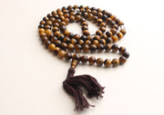 Glossy Tigers Eye Stone Buddhist 108 Prayer Beads Necklace with Spacer - nepacrafts