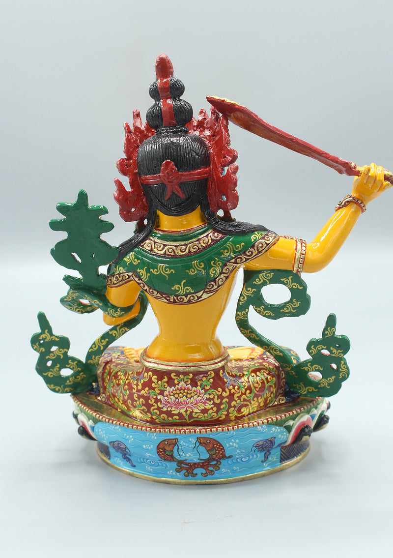 Handpainted Tibetan Bodhisattva Manjushree Jampelyang Statue