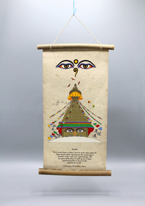Buddha Eyes and Bouddhanath Printed Lokta Paper Wall Hanging