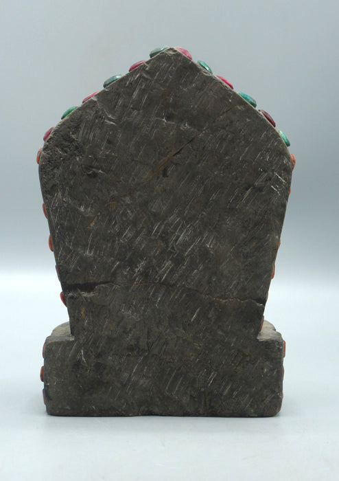 Stone Shakyamuni Buddha Statue with inlaid Ruby and Emerald