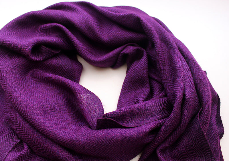 100 % Exclusive Purple Cashmere Shawl with Border Herringbone Pattern - nepacrafts