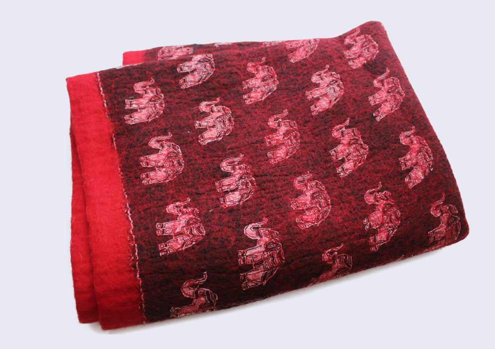 Red Border Maroon Felt Wool Elephant Print Indoor Rug - nepacrafts