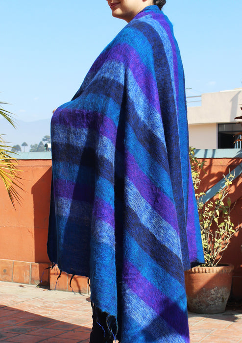 Blue Purple Stripe Himalayan Yak Wool Yoga Blanket